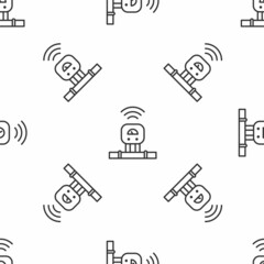 Sticker - Grey line Smart sensor system icon isolated seamless pattern on white background. Internet of things concept with wireless connection. Vector