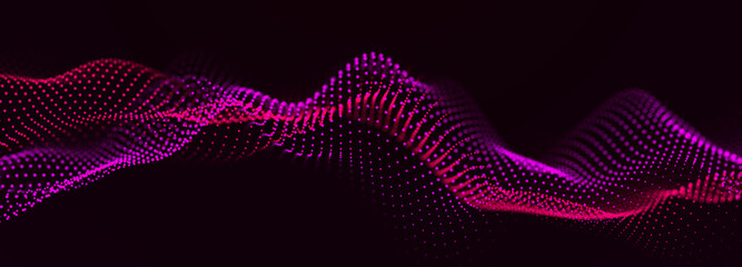 Poster - Abstract background of points. Glowing plexus of two colors. Falling cyber particles. Big data stream. 3d rendering