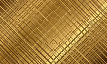 3d Illustration Abstract Gold Lattice Network Background. Abstract Geometric Diagonal Lattice Stripes Ornament, Golden Texture. Lattice, Grating, Mesh. Gold Metal Ornament Background. Vector EPS10.