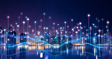 Big data connection technology. Smart city and digital transformation.Telecommunication  and communication network concept.