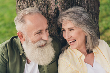 Sticker - Photo of husband wife old man woman smile good mood weekend sit tree green forest outside outdoors in park