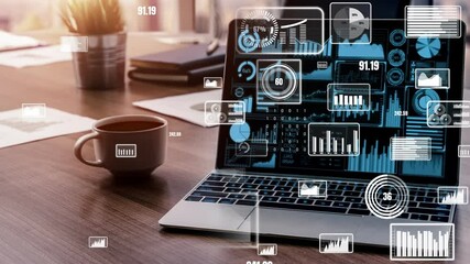 Data Analysis for Business and Finance conceptual . Graphic interface showing future computer technology of profit analytic, online marketing research and information report for business strategy.