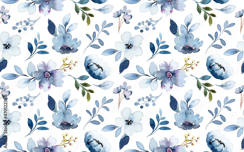 Seamless pattern of blue floral with watercolor Stock Vector | Adobe Stock