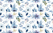 © Asrulaqroni - Seamless pattern of blue floral with watercolor