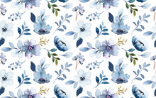 Seamless Pattern Of Blue Floral With Watercolor