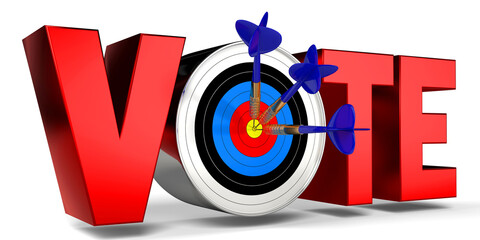 Sticker - Vote concept - dartboard with arrows, white background - 3D illustration