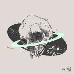 Wall Mural - Thin line skull label