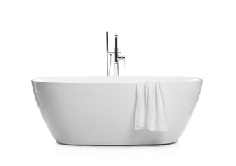 Modern clean ceramic bathtub isolated on white