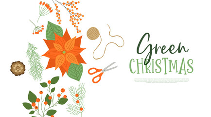 Fototapete - Merry Christmas green nature flower leaf card