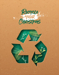 Wall Mural - Merry Christmas green eco paper cut recycle card