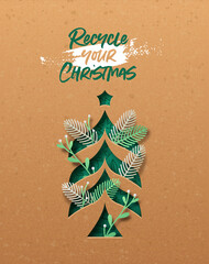 Wall Mural - Merry Christmas green eco paper cut tree card