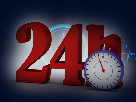3d illustration stopwatch with 24h
