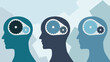 Think Tank or Brainstorming. Flat illustration profile of human heads with gears inside of them.