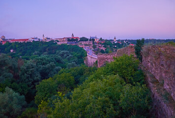 Poster - The evening skyline of Kamianets-Podilskyi from the Castle Hill, Ukraine