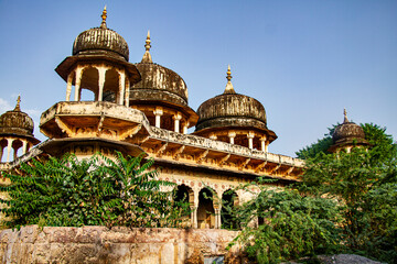 Stone domes in Rajputana style in Rajasthan in India