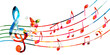 © abstract - Colorful musical promotional poster with musical notes and butterflies isolated vector illustration. Artistic background with G-clef for live concert events, music festivals, shows, party flyer