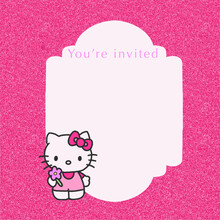 Kids Birthday Party Invitation Card With A Cute Kitten.Baby Shower Girl Card Design.Baby Shower Card. Vector. Pink Girl Design. Welcome Invite Template Banner. Birth Party Background.Greeting Poster