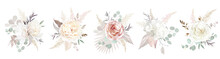Ecru, White, Blush Pink Rose, Pale Ranunculus, Dusty Magnolia, Hydrangea, Pampas Grass