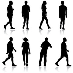 Wall Mural - Silhouette Group of People Standing on White Background