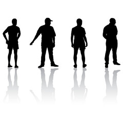 Wall Mural - Silhouette Group of People Standing on White Background