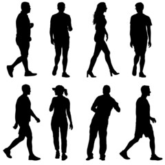 Wall Mural - Silhouette Group of People Standing on White Background