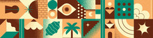 Motif Géométrique, Abstrait, Coloré Et Estival. Bannière Amusante Et Dynamique Pour LinkedIn. Jeu Ou Puzzle De Formes Graphiques.