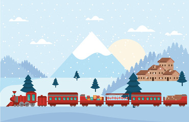 Poster - christmas red train scene