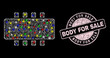 Glossy crossing net mesh chip icon with glitter effect on a black background, and Body for Sale dirty stamp. Pink stamp seal includes Body for Sale tag inside round shape.