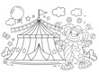 © oleon17 - Coloring Page Outline of cartoon clown with colorful balls. Circus. Coloring Book for kids.