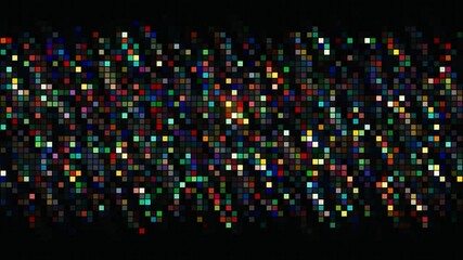 Poster - Abstract background with pixel glitch effect in dark colors, seamless loop. Motion. Rows of multicolored rectangles flickering across the screen.