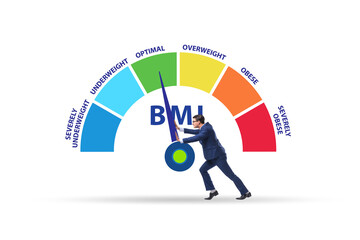 Concept of BMI - body mass index with man