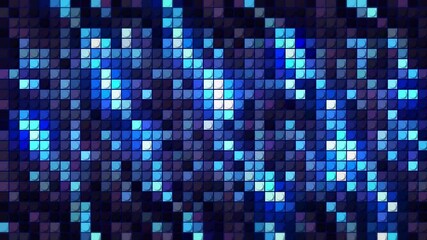 Poster - Technology blue digital noise background, a wall of colorful particles, seamless loop. Motion. Rows pf blinking pixels or squares.