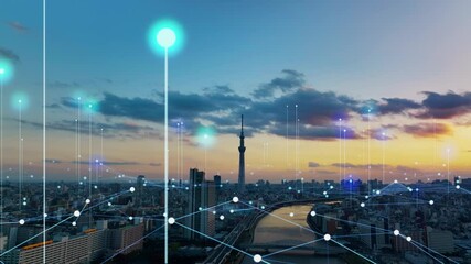 Aufkleber - Smart city and communication network concept. Smart city. Super city. Internet of Things. 5G telecommunication.