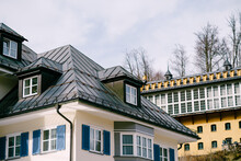Metal Roof With Windows In The House. Village Of Oberammergau, Germany