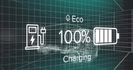 Wall Mural - Animation of charge status data on electric vehicle interface, over 3d truck model