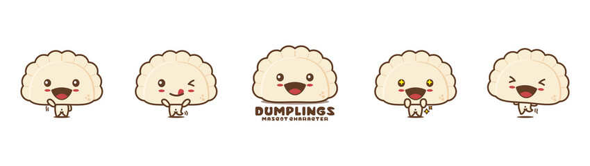 Sticker - Cute dumpling cartoon mascot illustration, with different facial expressions and poses