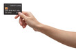© Pataradon - Woman hand holds black credit card isolated on white background.