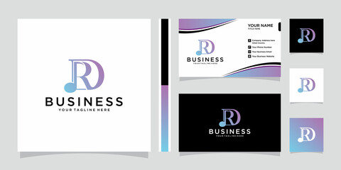 Initial DR or RD letter with music vector logo with business card design.