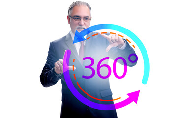 360 degree concept with businessman pressing button