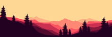 Sunset Dawn Landscape Mountain Vector Illustration For Pattern Background, Wallpaper, Background Template, And Backdrop Design
