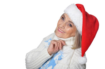 Canvas Print - happy senior woman in Santa hat