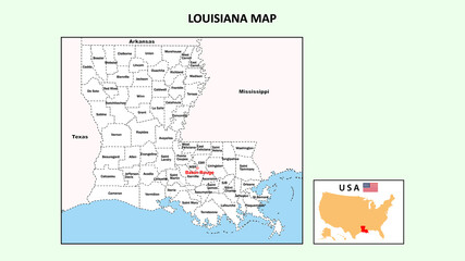 Wall Mural - Louisiana Map. Political map of Louisiana with boundaries in white color.