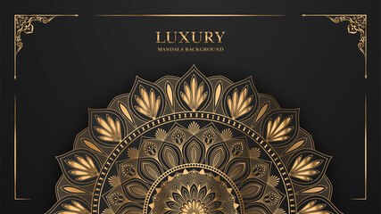 Luxury ornamental Arabesque mandala design with golden and black color background