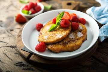 Canvas Print - Homemade French toast with fresh berries	