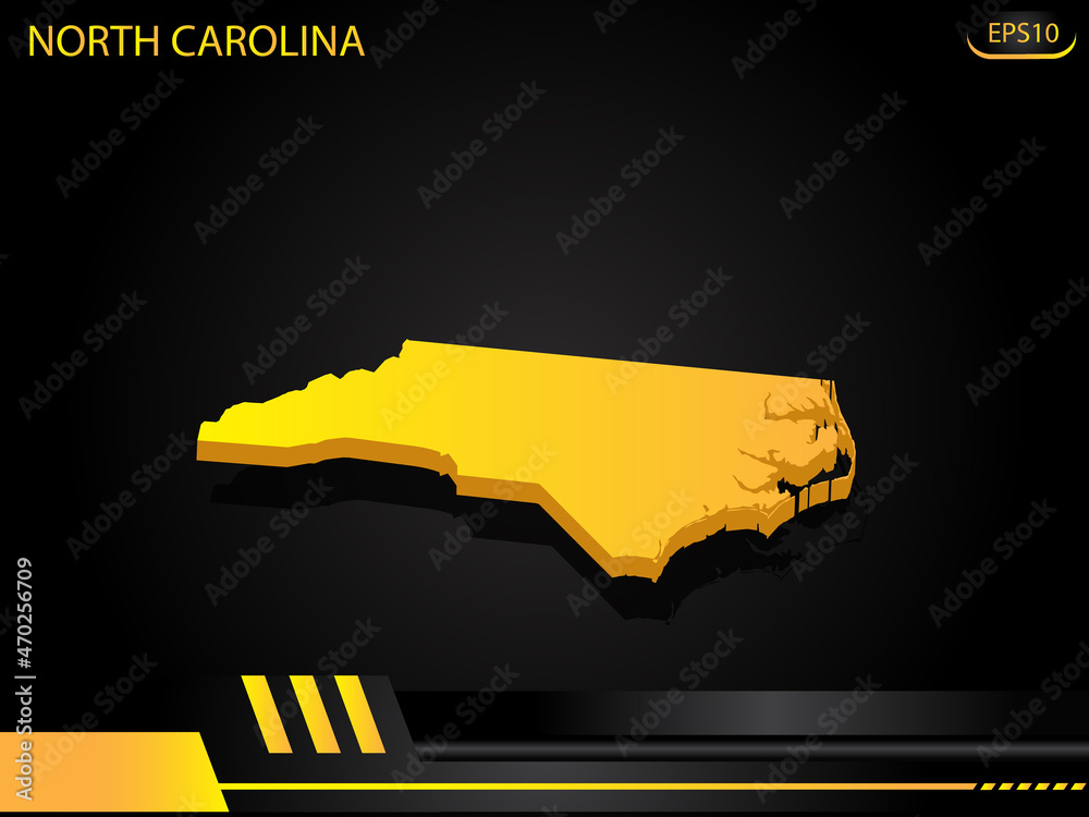 isometric map yellow of North Carolina on background yellow black frame ...