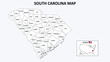 South Carolina Map. State and district map of South Carolina. Administrative map of South Carolina with district and capital in white color.