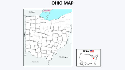 Wall Mural - Ohio Map. Political map of Ohio with boundaries in Outline.