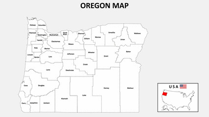 Canvas Print - Oregon Map. State and district map of Oregon. Administrative map of Oregon with district and capital in white color.