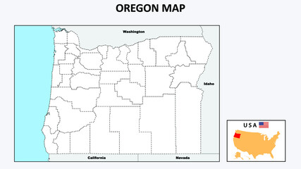  Oregon Map. Political map of Oregon with boundaries in Outline.