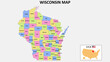 Wisconsin Map. District map of Wisconsin in District map of Wisconsin in color with capital.